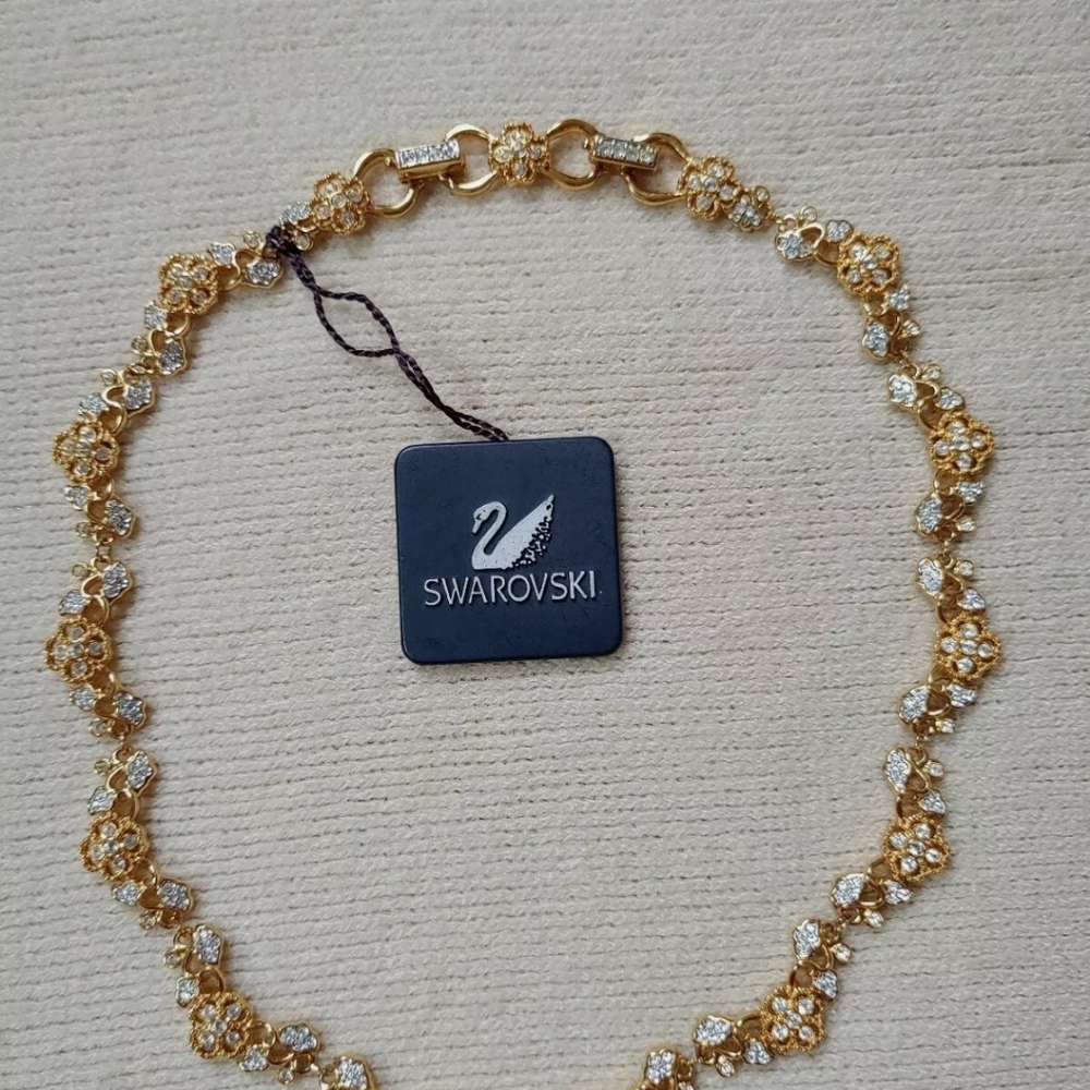 Retired Daniel Swarovski Signed Wedding Flower Rose Gold Crystal Necklace - Picture 2 of 8